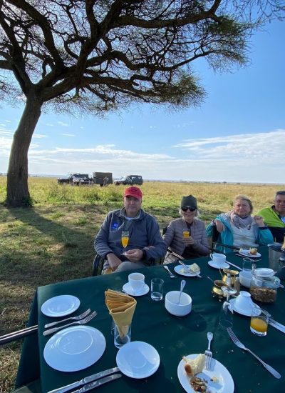 People are eating at the table.