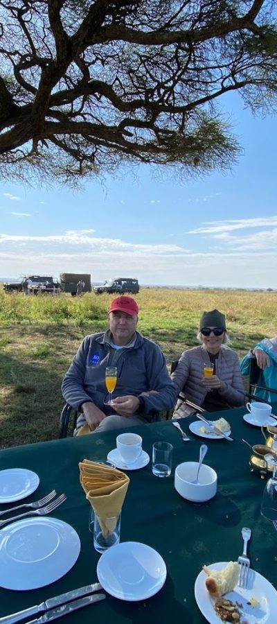 People are eating at the table.